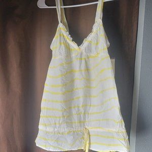 Free People Yellow White Striped Cami Tank with Drawstring NWT